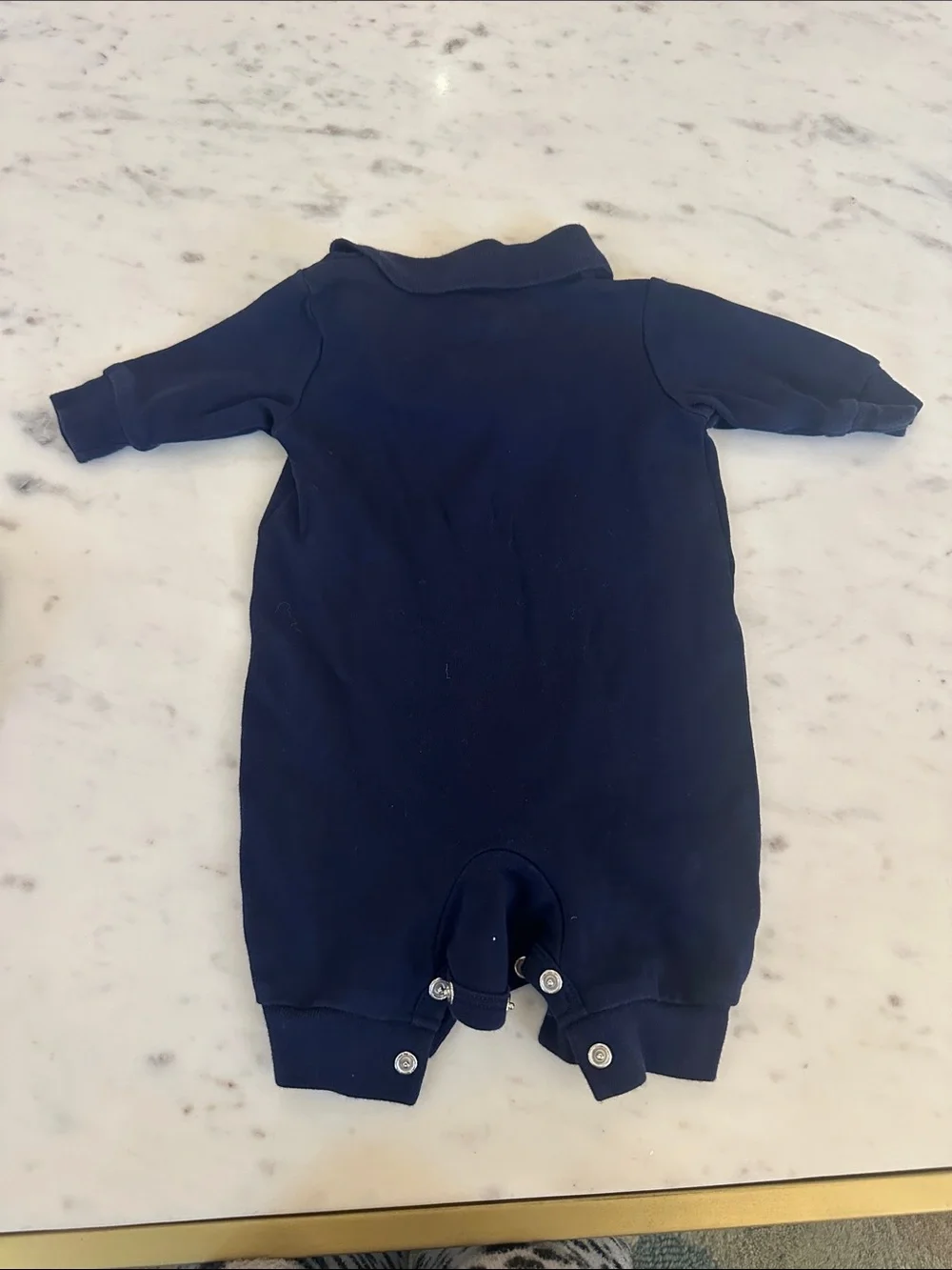 Ralph Lauren Navy Polo Romper with Multicolor Pony Embroidery- newborn
